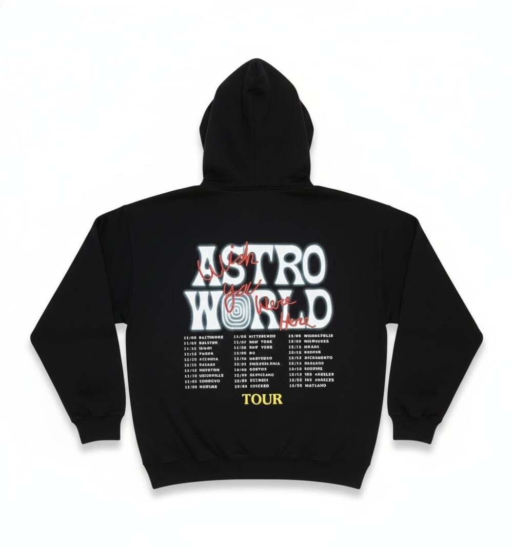 Travis Scott Astroworld Tour Hoodie - Wish You Were Here Back Graphic - Black